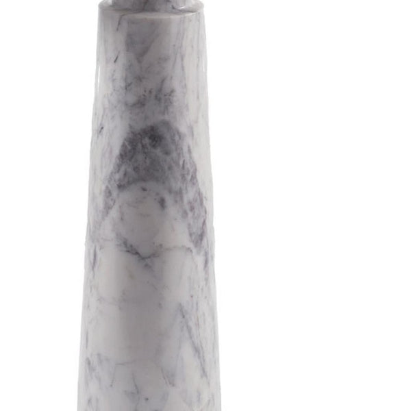 HomeRoots 22" Striking Silver and White Aluminum Marble Pedestal End Table – Modern Art Accent for Any Space 627514