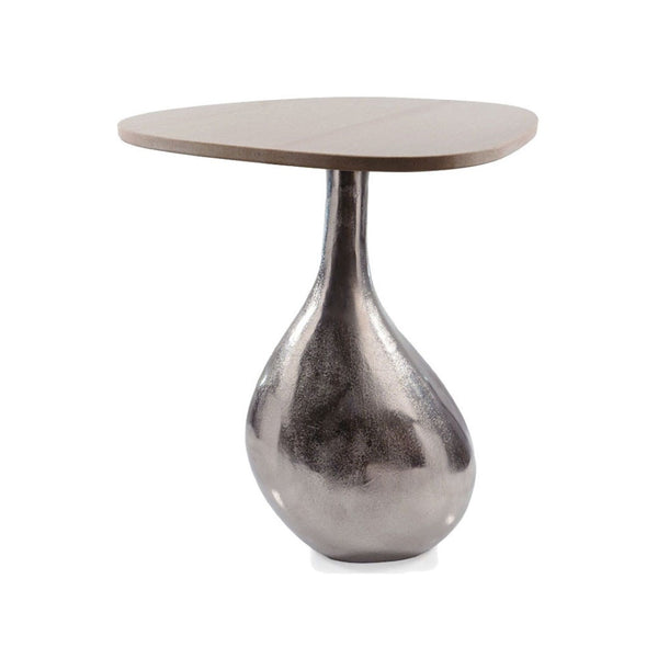 HomeRoots 22" Elegant Silver Beige Marble & Cast Aluminum Pedestal End Table - Modern Artistic Accent Piece 627515