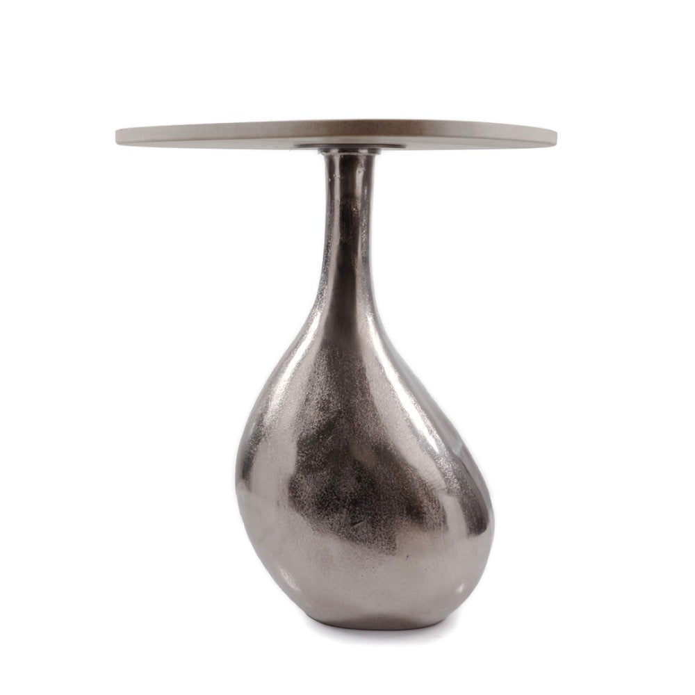 HomeRoots 22" Elegant Silver Beige Marble & Cast Aluminum Pedestal End Table - Modern Artistic Accent Piece 627515
