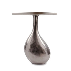 Homeroots 22" Beige And Silver Pedestal End Table - Modern Cast Aluminum With Marble Top For Stylish Accents   627515