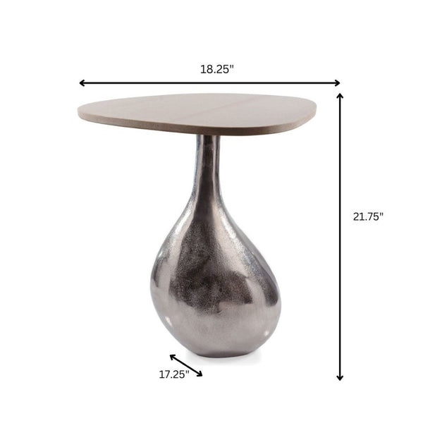 Homeroots 22" Beige And Silver Pedestal End Table - Modern Cast Aluminum With Marble Top For Stylish Accents   627515