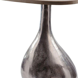Homeroots 22" Beige And Silver Pedestal End Table - Modern Cast Aluminum With Marble Top For Stylish Accents   627515