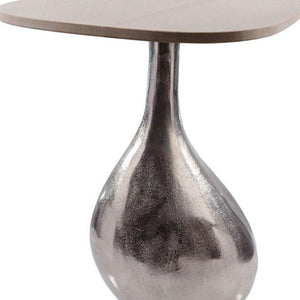 Homeroots 22" Beige And Silver Pedestal End Table - Modern Cast Aluminum With Marble Top For Stylish Accents   627515