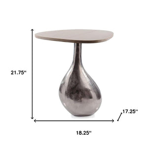 Homeroots 22" Beige And Silver Pedestal End Table - Modern Cast Aluminum With Marble Top For Stylish Accents   627515