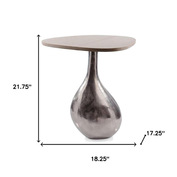 Homeroots 22" Beige And Silver Pedestal End Table - Modern Cast Aluminum With Marble Top For Stylish Accents   627515