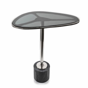 Homeroots 22" Smoky Black And Silver Aluminum Glass Marble End Table - Chic Modern Minimalist Accent Piece   627516
