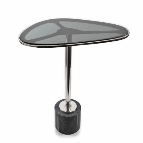 Homeroots 22" Smoky Black And Silver Aluminum Glass Marble End Table - Chic Modern Minimalist Accent Piece   627516