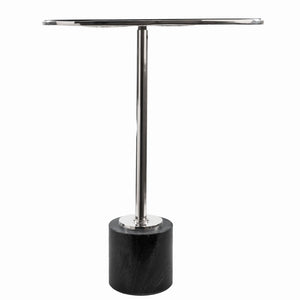 Homeroots 22" Smoky Black And Silver Aluminum Glass Marble End Table - Chic Modern Minimalist Accent Piece   627516