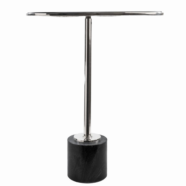 Homeroots 22" Smoky Black And Silver Aluminum Glass Marble End Table - Chic Modern Minimalist Accent Piece   627516