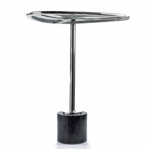 Homeroots 22" Smoky Black And Silver Aluminum Glass Marble End Table - Chic Modern Minimalist Accent Piece   627516