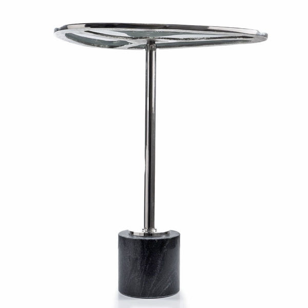 Homeroots 22" Smoky Black And Silver Aluminum Glass Marble End Table - Chic Modern Minimalist Accent Piece   627516