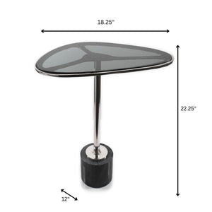 Homeroots 22" Smoky Black And Silver Aluminum Glass Marble End Table - Chic Modern Minimalist Accent Piece   627516