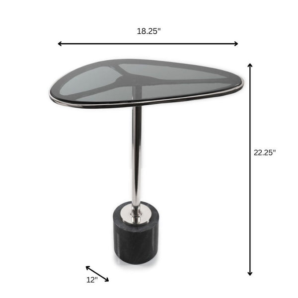 Homeroots 22" Smoky Black And Silver Aluminum Glass Marble End Table - Chic Modern Minimalist Accent Piece   627516