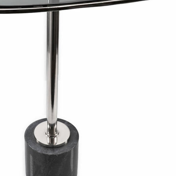 Homeroots 22" Smoky Black And Silver Aluminum Glass Marble End Table - Chic Modern Minimalist Accent Piece   627516