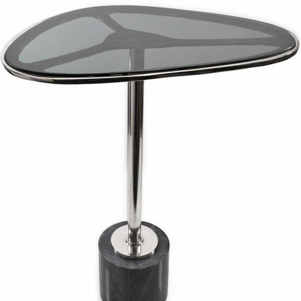 Homeroots 22" Smoky Black And Silver Aluminum Glass Marble End Table - Chic Modern Minimalist Accent Piece   627516