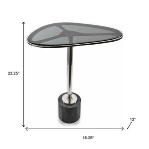 Homeroots 22" Smoky Black And Silver Aluminum Glass Marble End Table - Chic Modern Minimalist Accent Piece   627516