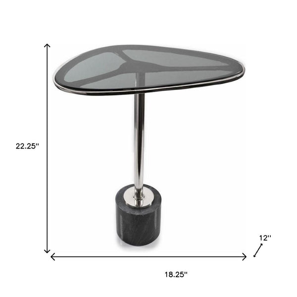 Homeroots 22" Smoky Black And Silver Aluminum Glass Marble End Table - Chic Modern Minimalist Accent Piece   627516