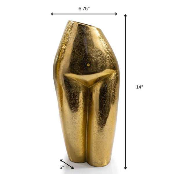 Homeroots 14" Gold Cast Aluminum Female Form Table Vase - Unique Art Piece & Elegant Floral Display Centerpiece  Aluminum 627517