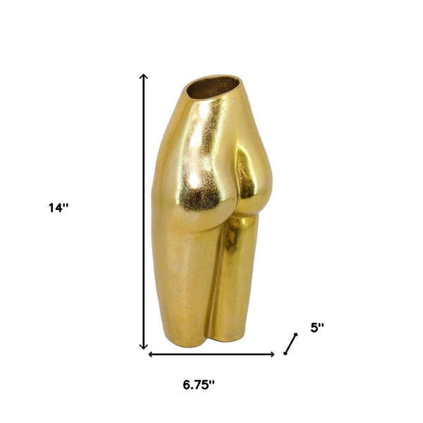 Homeroots 14" Gold Cast Aluminum Female Form Table Vase - Unique Art Piece & Elegant Floral Display Centerpiece  Aluminum 627517