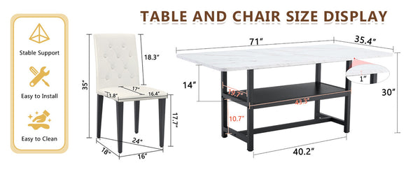 English Elm Table And Chair Set - Modern White Grain Dining Table With Built-In Storage & 8 Ergonomic Pu Chairs W1151S04271-GIGA