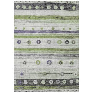 HomeRoots 5' Artichoke Green, Purple & Ivory Striped Area Rug - Durable, Washable, Stylish for Indoor & Outdoor Use 5' X 8' 627534