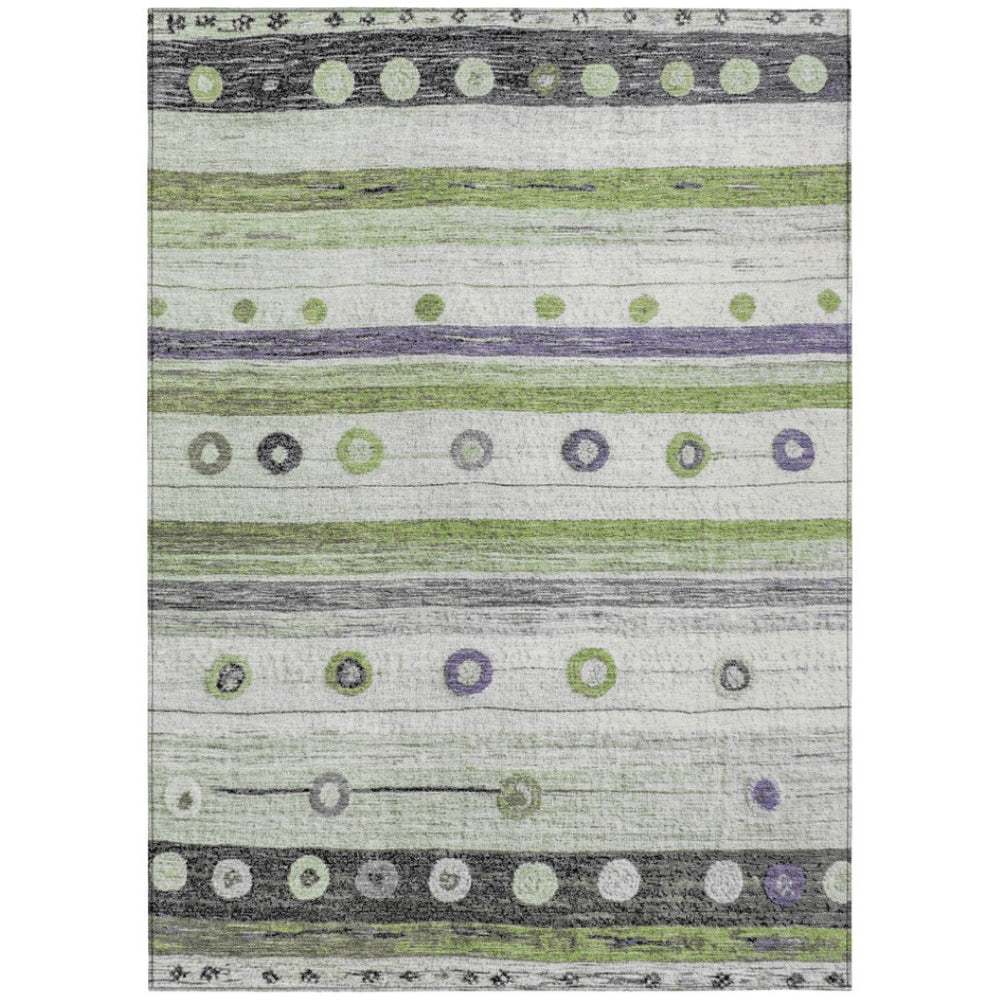 HomeRoots 5' Artichoke Green, Purple & Ivory Striped Area Rug - Durable, Washable, Stylish for Indoor & Outdoor Use 5' X 8' 627534