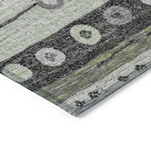 HomeRoots 5' Artichoke Green, Purple & Ivory Striped Area Rug - Durable, Washable, Stylish for Indoor & Outdoor Use 5' X 8' 627534