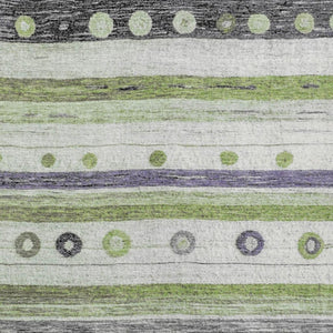 HomeRoots 5' Artichoke Green, Purple & Ivory Striped Area Rug - Durable, Washable, Stylish for Indoor & Outdoor Use 5' X 8' 627534