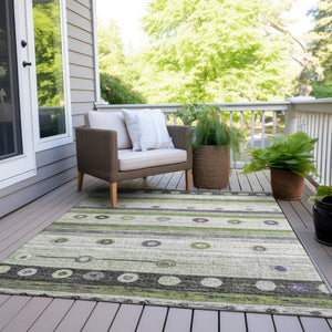 HomeRoots 5' Artichoke Green, Purple & Ivory Striped Area Rug - Durable, Washable, Stylish for Indoor & Outdoor Use 5' X 8' 627534