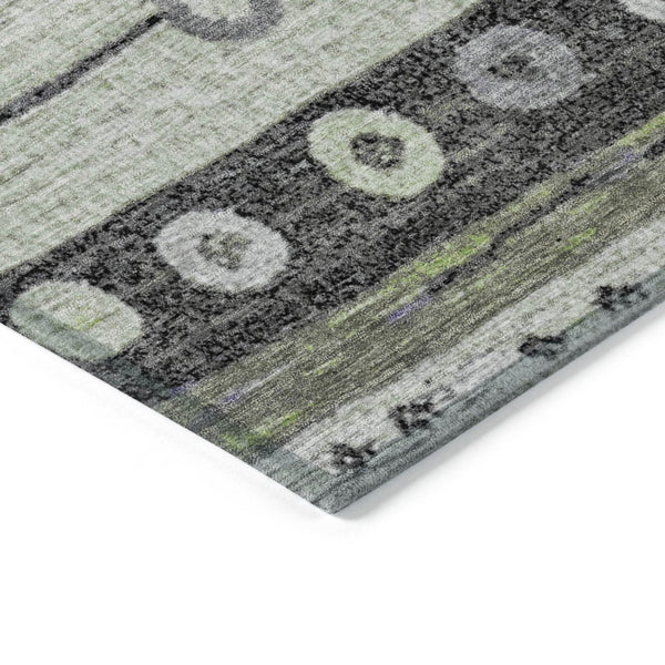 HomeRoots 5' Artichoke Green, Purple & Ivory Striped Area Rug - Durable, Washable, Stylish for Indoor & Outdoor Use 8' Round 627535