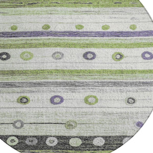 HomeRoots 5' Artichoke Green, Purple & Ivory Striped Area Rug - Durable, Washable, Stylish for Indoor & Outdoor Use 8' Round 627535