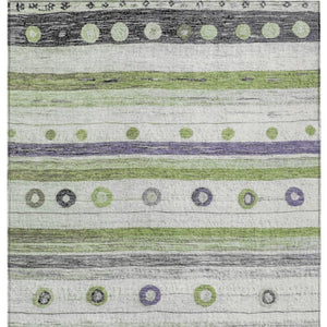 HomeRoots 5' Artichoke Green, Purple & Ivory Striped Area Rug - Durable, Washable, Stylish for Indoor & Outdoor Use 8' X 10' 627536