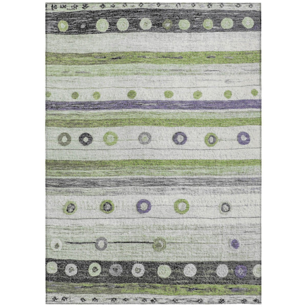 HomeRoots 5' Artichoke Green, Purple & Ivory Striped Area Rug - Durable, Washable, Stylish for Indoor & Outdoor Use 8' X 10' 627536
