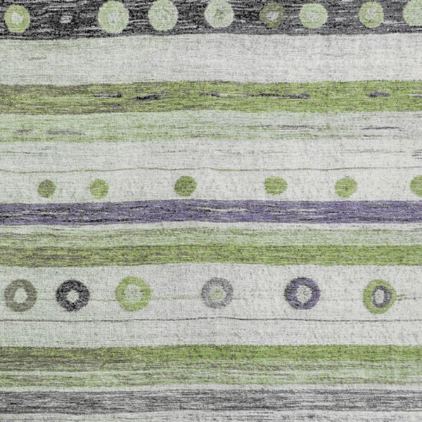 HomeRoots 5' Artichoke Green, Purple & Ivory Striped Area Rug - Durable, Washable, Stylish for Indoor & Outdoor Use 8' X 10' 627536