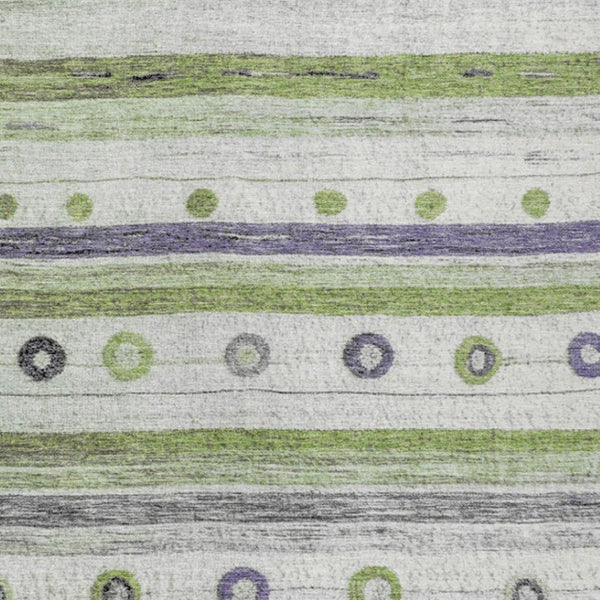 HomeRoots 5' Artichoke Green, Purple & Ivory Striped Area Rug - Durable, Washable, Stylish for Indoor & Outdoor Use 9' X 12' 627537