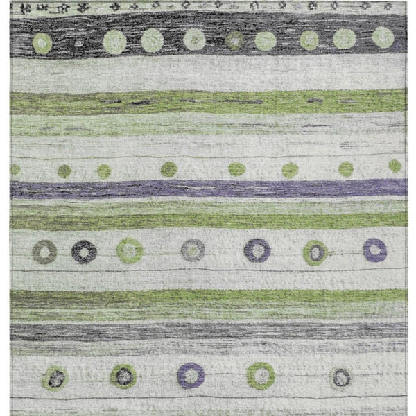HomeRoots 5' Artichoke Green, Purple & Ivory Striped Area Rug - Durable, Washable, Stylish for Indoor & Outdoor Use 10' X 14' 627538