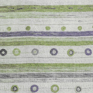 HomeRoots 5' Artichoke Green, Purple & Ivory Striped Area Rug - Durable, Washable, Stylish for Indoor & Outdoor Use 10' X 14' 627538
