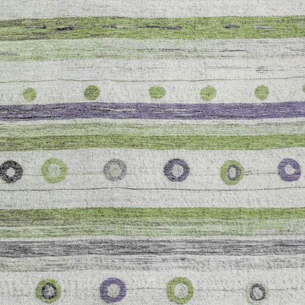 HomeRoots 5' Artichoke Green, Purple & Ivory Striped Area Rug - Durable, Washable, Stylish for Indoor & Outdoor Use 10' X 14' 627538