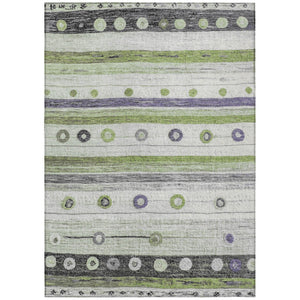 HomeRoots 5' Artichoke Green, Purple & Ivory Striped Area Rug - Durable, Washable, Stylish for Indoor & Outdoor Use 10' X 14' 627538