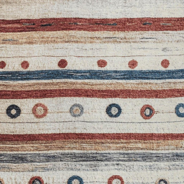 HomeRoots 5' Stylish Striped Beige, Rust, and Navy Blue Area Rug for Indoor and Outdoor Durability and Charm 5' X 8' 627540