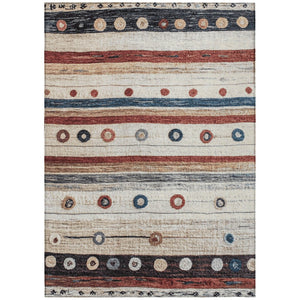 HomeRoots 5' Stylish Striped Beige, Rust, and Navy Blue Area Rug for Indoor and Outdoor Durability and Charm 5' X 8' 627540