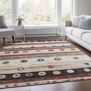 HomeRoots 5' Stylish Striped Beige, Rust, and Navy Blue Area Rug for Indoor and Outdoor Durability and Charm 5' X 8' 627540