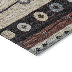 HomeRoots 5' Stylish Striped Beige, Rust, and Navy Blue Area Rug for Indoor and Outdoor Durability and Charm 8' Round 627541