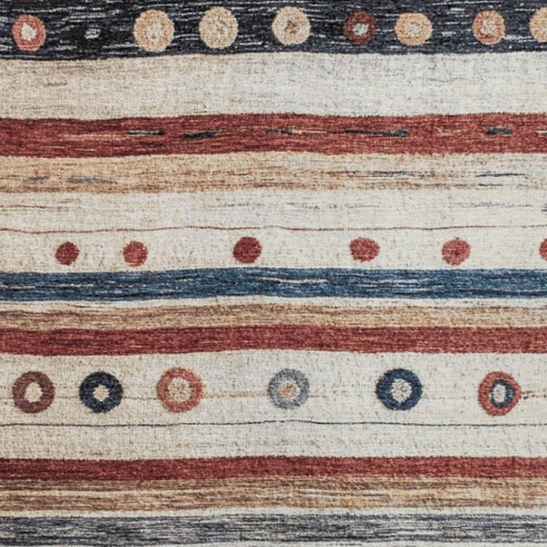 HomeRoots 5' Stylish Striped Beige, Rust, and Navy Blue Area Rug for Indoor and Outdoor Durability and Charm 8' X 10' 627542