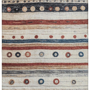 HomeRoots 5' Stylish Striped Beige, Rust, and Navy Blue Area Rug for Indoor and Outdoor Durability and Charm 8' X 10' 627542