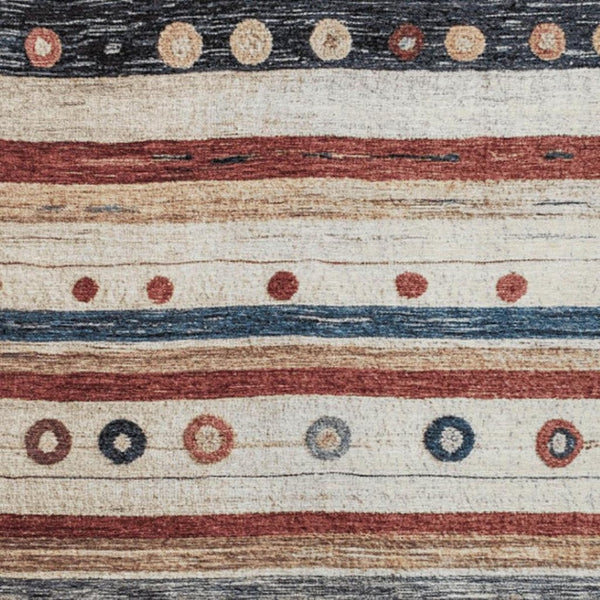 HomeRoots 5' Stylish Striped Beige, Rust, and Navy Blue Area Rug for Indoor and Outdoor Durability and Charm 9' X 12' 627543