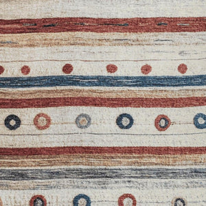 HomeRoots 5' Stylish Striped Beige, Rust, and Navy Blue Area Rug for Indoor and Outdoor Durability and Charm 10' X 14' 627544