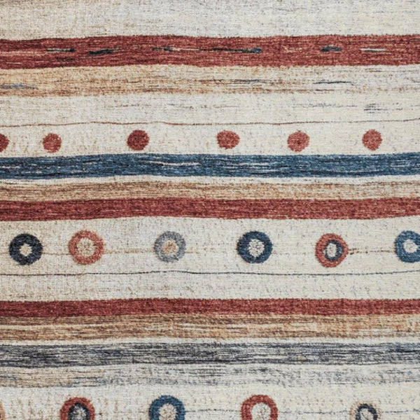 HomeRoots 5' Stylish Striped Beige, Rust, and Navy Blue Area Rug for Indoor and Outdoor Durability and Charm 10' X 14' 627544