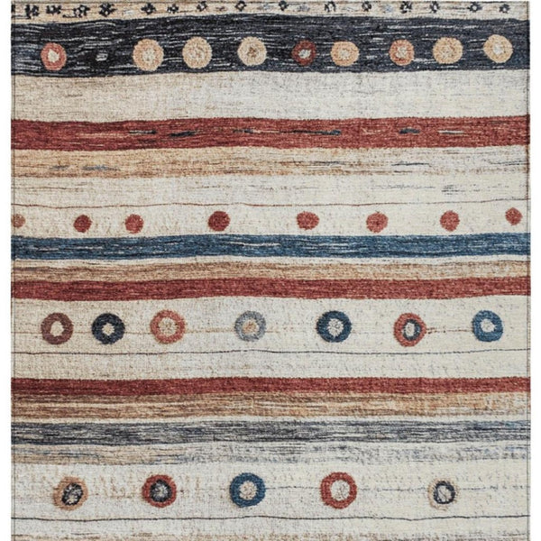 HomeRoots 5' Stylish Striped Beige, Rust, and Navy Blue Area Rug for Indoor and Outdoor Durability and Charm 10' X 14' 627544