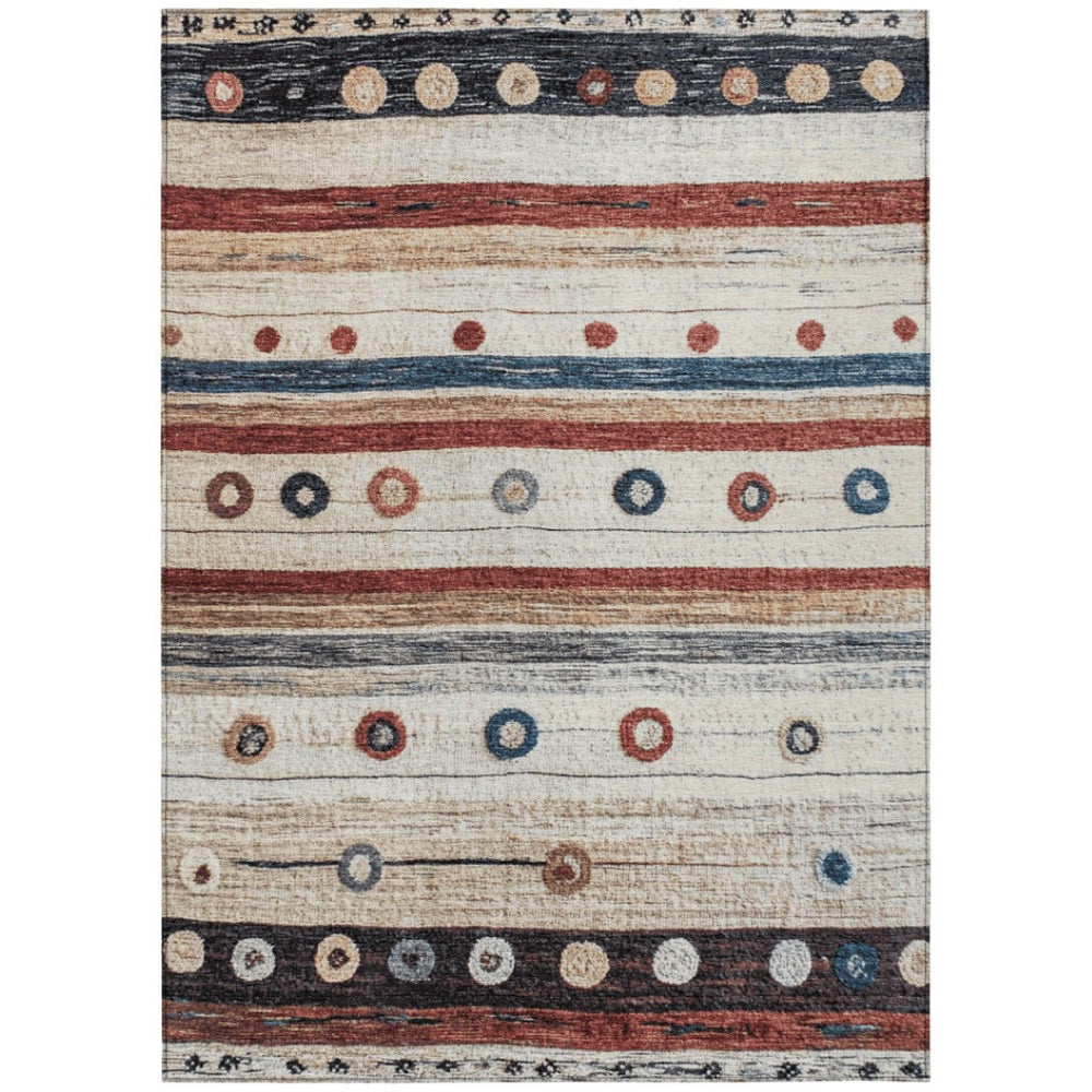 HomeRoots 5' Stylish Striped Beige, Rust, and Navy Blue Area Rug for Indoor and Outdoor Durability and Charm 10' X 14' 627544